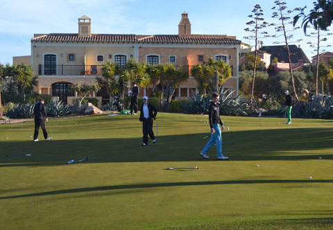 Darren Clarke Golf School students working on there putting technique at the Desert Springs Short Game Academy.