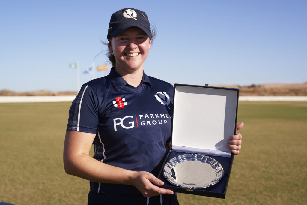 Player of the Series Cricket Scotland’s Kathyrn Bryce at Desert Springs Resort